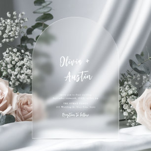 White Modern Chic Script Minimalist Wedding Acrylic Invitations