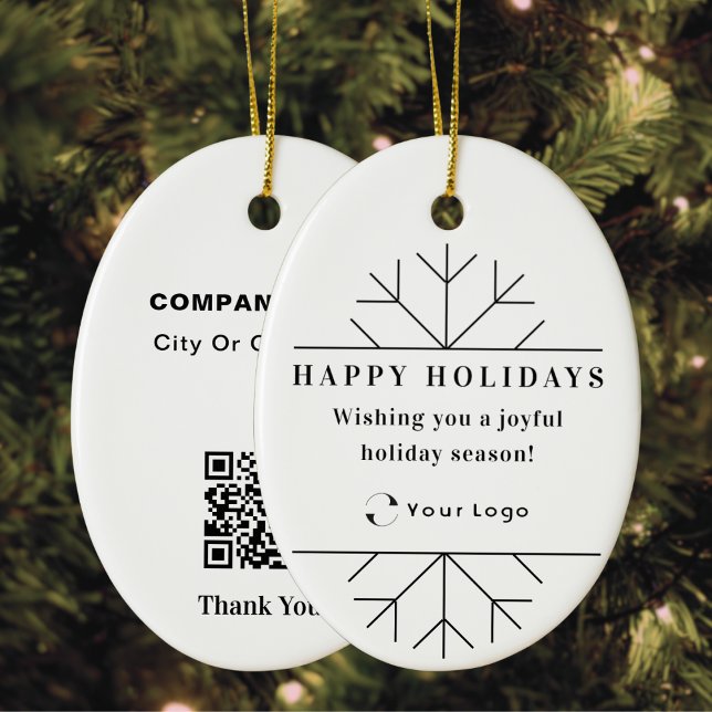 White Modern Christmas Business Logo QR code Chic Ceramic Tree Decoration (Creator Uploaded)