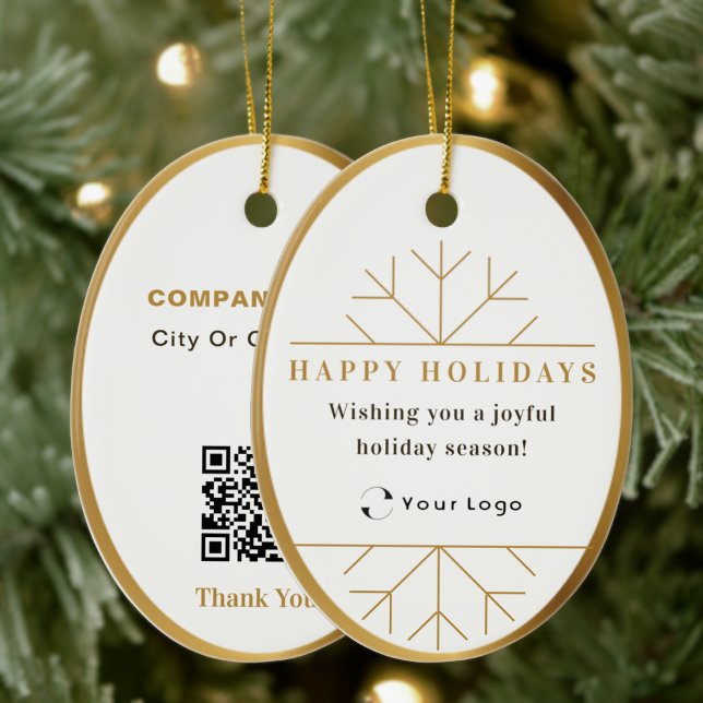 White Modern Christmas Business Logo QR code Chic Ceramic Tree Decoration (Creator Uploaded)