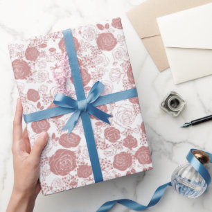 White Modern & Elegant Floral Pattern Wrapping Paper