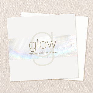 White Modern Elegant Monogram Seashell Stripe Square Business Card