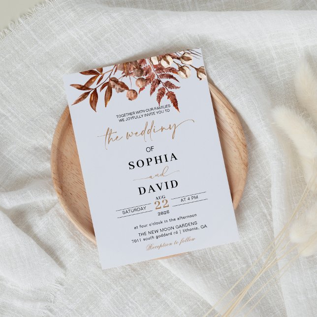 White Modern Fall Terracotta Floral Wedding  Invitation (Creator Uploaded)