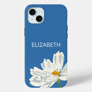White Modern Flower Personalise Name iPhone 15 Mini Case
