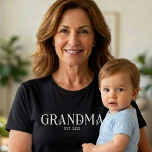 White Modern Fun Font Established Grandma  T-Shirt