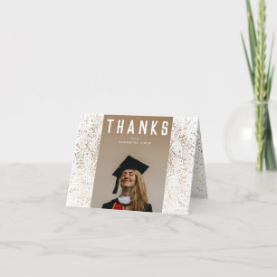 White Modern Gold Foil Botanicals Grad Photo Thank You Card