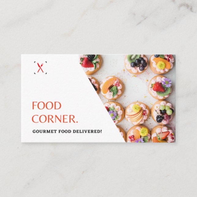 White Modern Gourmet Food Photo Catering Business  Card (Front)