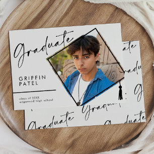 White Modern Graduation Cap Photo Graduation Announcement