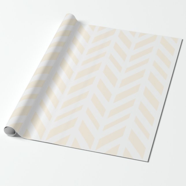 White Modern Herringbone & Tan Wrapping Paper (Unrolled)