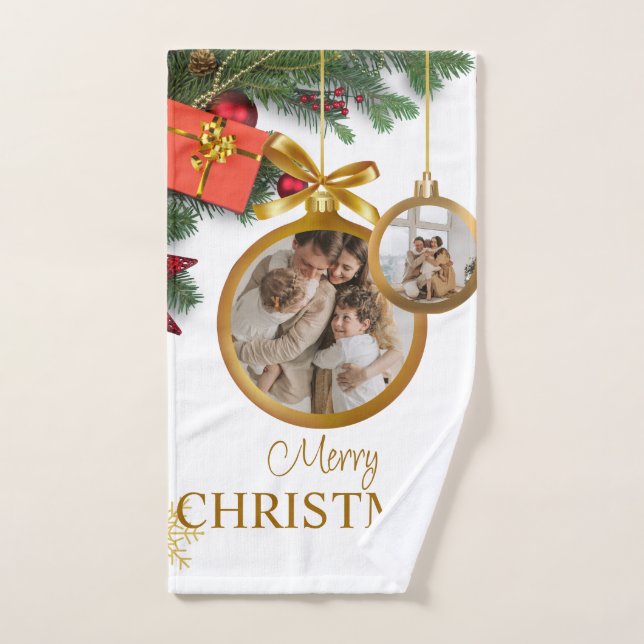 White Modern Merry Christmas Bathroom Towel Set (Hand Towel)