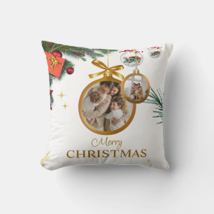 White Modern Merry Christmas Throw Pillow 16" x 16