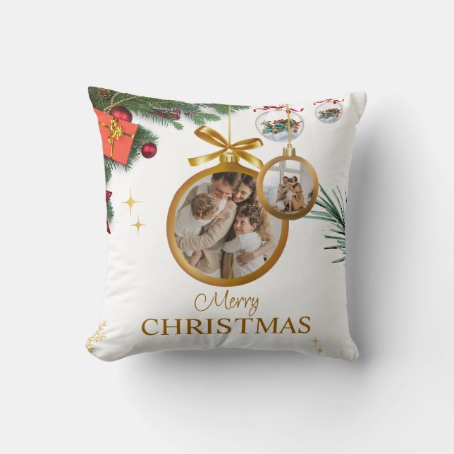 White Modern Merry Christmas Throw Pillow 16" x 16 (Front)