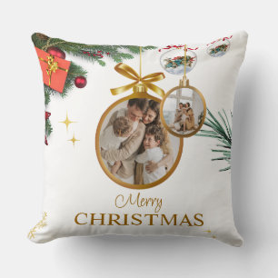 White Modern Merry Christmas Throw Pillow 20"