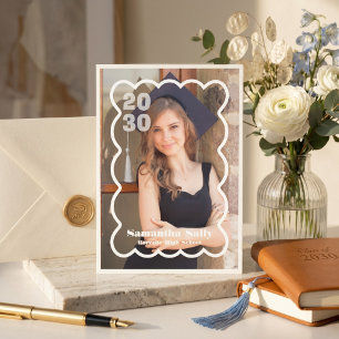 White Modern Minimal Funky Frame Photo Graduation Announcement