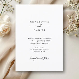 White, modern, minimal, typography wedding  invitation