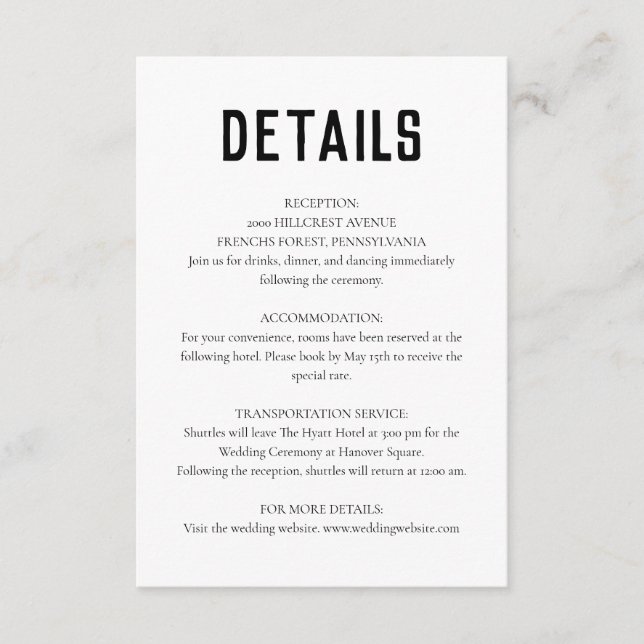 White Modern Minimal Wedding Enclosure Card (Front)