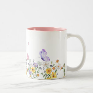 White Modern Minimalist Floral Two-Tone Coffee Mug
