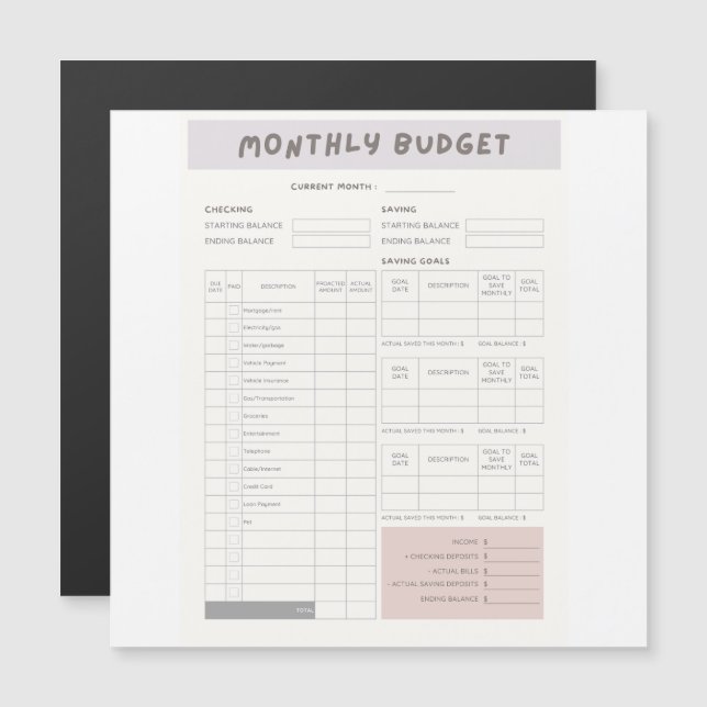 White Modern Minimalist Monthly Budget Planner (Front/Back)