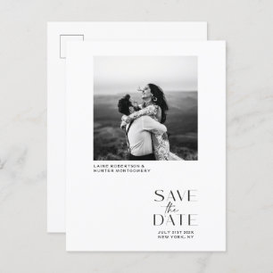 White Modern Minimalist Photo Save the Date Announcement Postcard