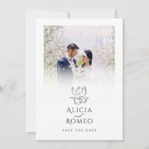 White Modern minimalist photo wedding Save The Date