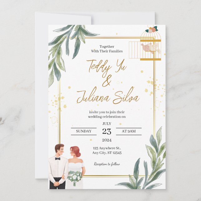 White Modern Minimalist Wedding Invitation (Front)