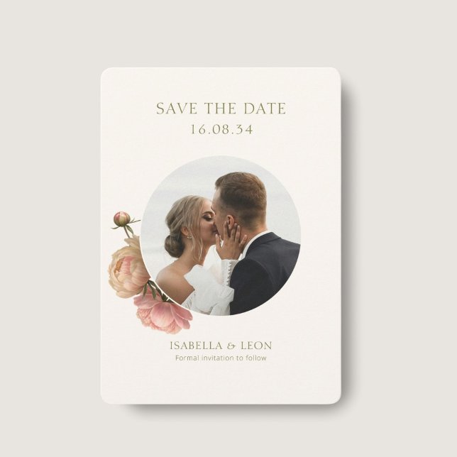White | Modern Olive Green Rose Save the Date Invitation (Creator Uploaded)