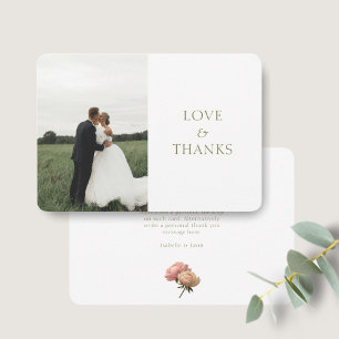 White Modern Olive Green Rose Wedding Thank You Card