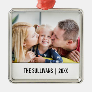 White Modern Personalised Photo and custom text Metal Tree Decoration