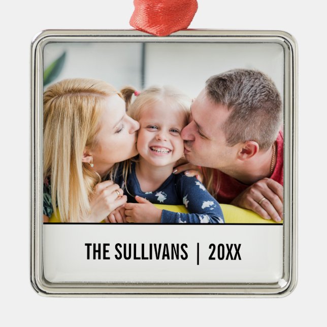 White | Modern Personalised Photo and custom text Metal Tree Decoration (Front)