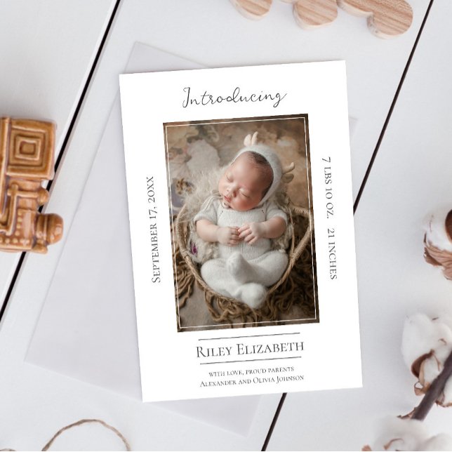 White Modern Photo Birth Announcement (White Modern Photo Birth Announcement)