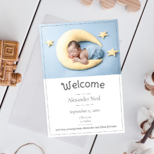 White Modern Photo Birth Announcement