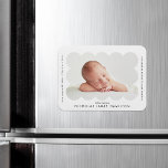 White Modern Scalloped Frame Birth Announcement Magnet<br><div class="desc">Modern birth announcement magnet featuring your baby's photo nestled inside of a white scalloped frame. Personalise the white birth announcement magnet by adding your baby's name and additional information in black lettering.</div>