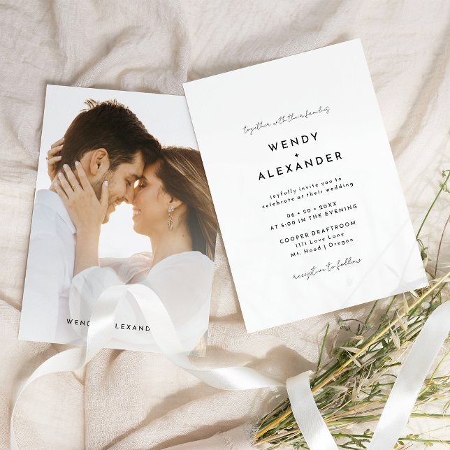White Modern Script Photo Wedding Invitation (Creator Uploaded)