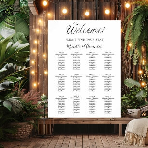 White modern script simple wedding seating chart