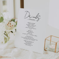White Modern Script Wedding Drinks Menu