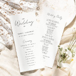 White Modern Script Wedding Flat Program Programme<br><div class="desc">Introducing our White Modern Script Wedding Flat Program design, where modern minimalism meets the artistry of calligraphy. This curated aesthetic brings an air of sophistication to your special day- with a twist of boho, casual charm. The combination of simple typography with a stylish script font adds a unique personality to...</div>