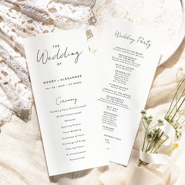 White Modern Script Wedding Flat Program Programme (Creator Uploaded)