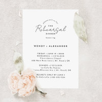 White Modern Script Wedding Rehearsal Dinner