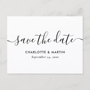 White Modern Script Wedding Save The Date Postcard