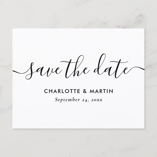 White Modern Script Wedding Save The Date Postcard (Front)