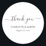 White Modern Script Wedding Thank You Classic Round Sticker<br><div class="desc">Modern white wedding thank you stickers featuring an elegant script font. Matching items available.</div>