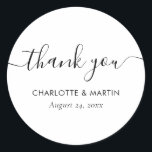 White Modern Script Wedding Thank You Classic Round Sticker<br><div class="desc">Modern white wedding stickers featuring an elegant script font.</div>