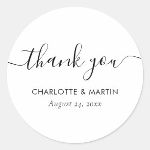 White Modern Script Wedding Thank You Classic Round Sticker