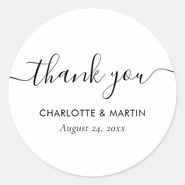 White Modern Script Wedding Thank You Classic Round Sticker (Front)