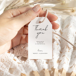 White Modern Script Wedding Thank You Gift Tags