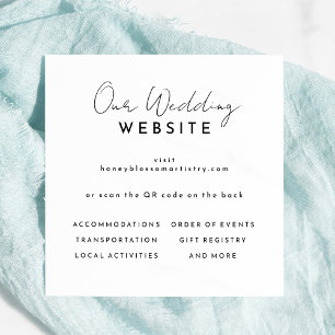 White Modern Script Wedding Website QR Code Enclosure Card