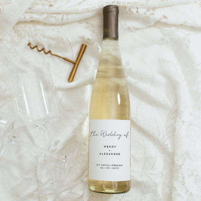 White Modern Script Wedding Wine Label (Creator Uploaded)