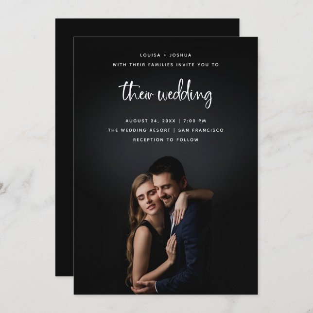 White Modern Script with Photo | Wedding Invitation (Front/Back)