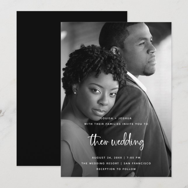 White Modern Script with Photo | Wedding Invitation (Front/Back)