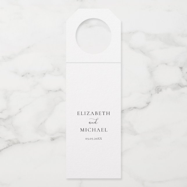 White Modern Simpel Wedding ottle Hang Bottle Tag (Front)