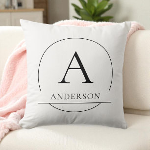 White Modern Simple Custom Family Name Monogram Cushion